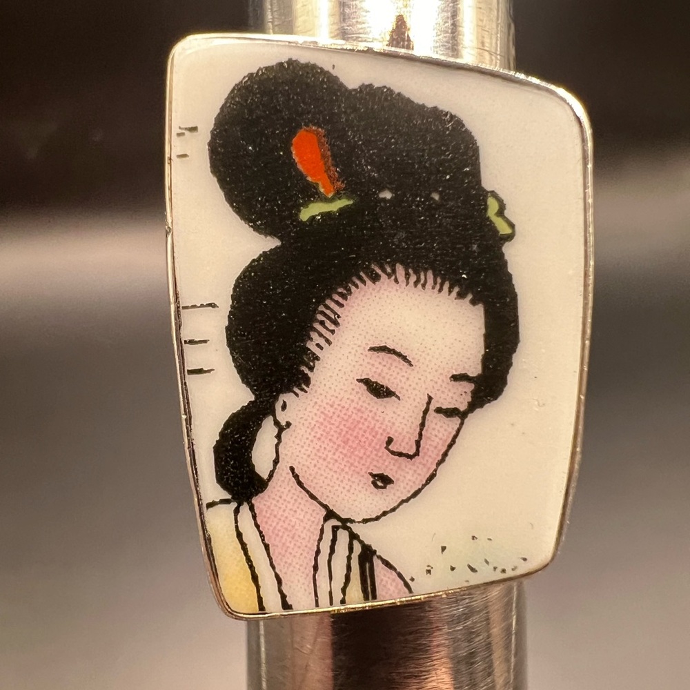 Geisha Girl with White Background Sterling Silver Artist Ring